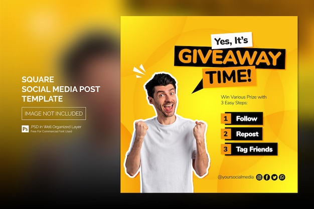 PSD giveaway instagram social media post o modello di banner web quadrato