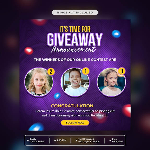 PSD giveaway promotion for social media post template instagram and facebook