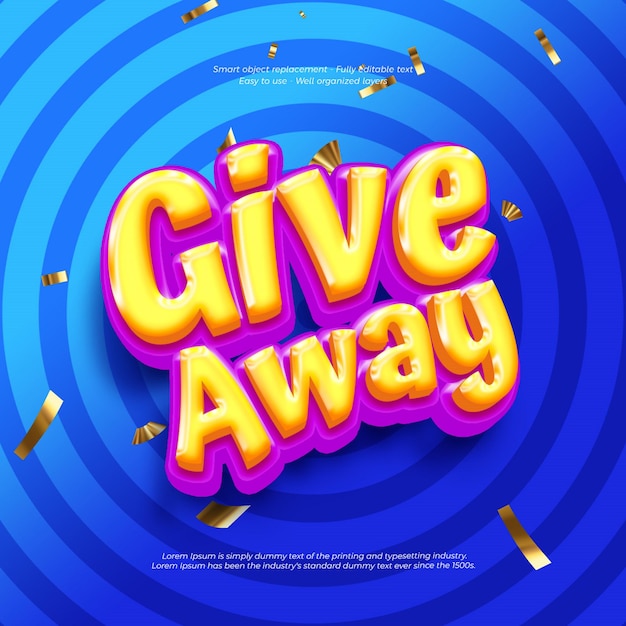 giveaway sale promotion banner with editable 3d style text effect