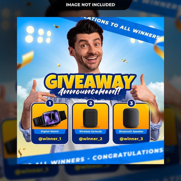 PSD giveaway winners announcement contest social media post template or instagram post