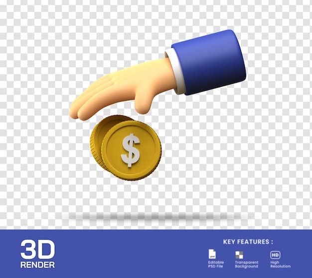 Dare l'illustrazione 3d della moneta del dollaro