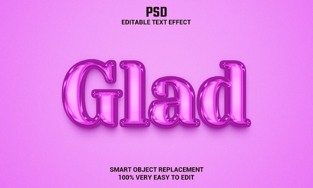 Glad 3d editable text effect with background premium psd