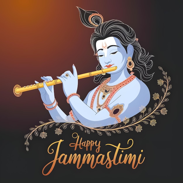Glad krishna janmashtami-plakat for sosiale medier
