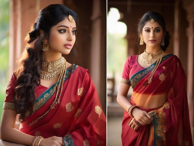 PSD a glamor beautiful girl of indian ethnicity wearing traditional saree