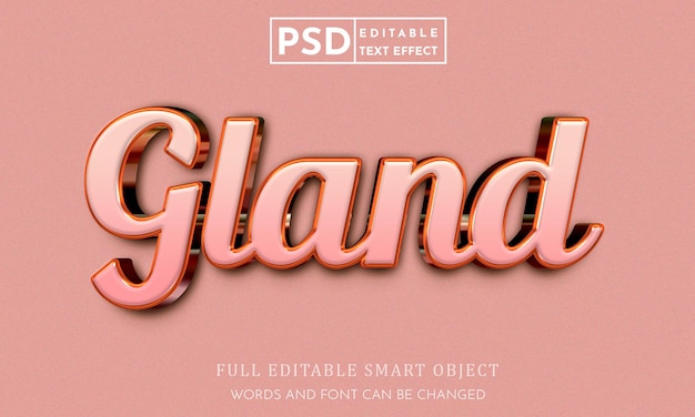 Gland 3d редактируемый текстовый эффект psd шаблон