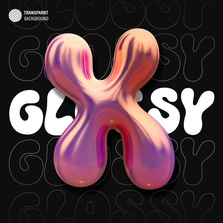 PSD glansende holografische 3d ballon bubbels letter x