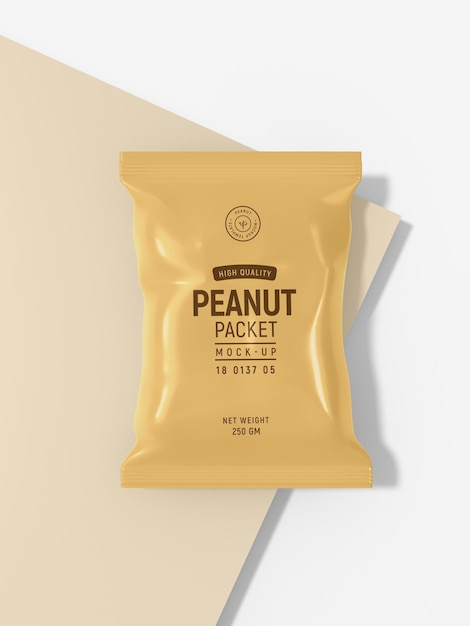 Glanzend folie peanut pouch packet packaging mockup