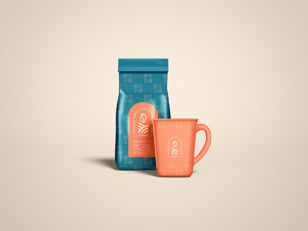 PSD glanzend papieren koffietas branding mockup