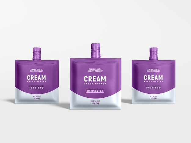 Glanzend plastic uitloopzakje cream pack branding mockup