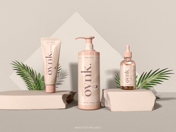 PSD glanzende cosmetica-verpakkingsset branding mockup voor productweergave