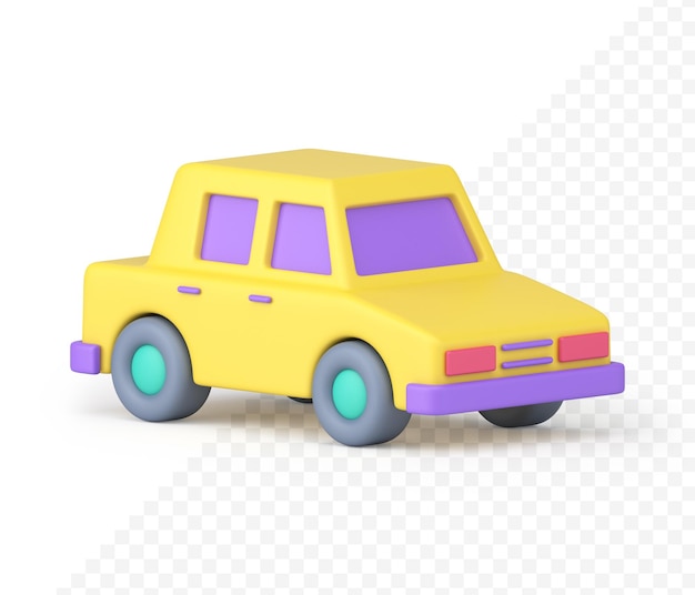 Glanzende gele auto met paarse ramen motor auto transport realistisch 3D-pictogram