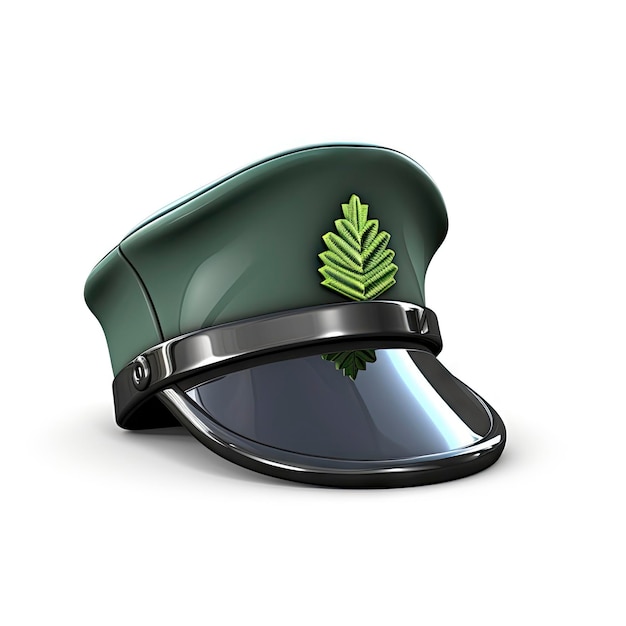 PSD glanzende groene ranger hoed met blad embleem geïsoleerd