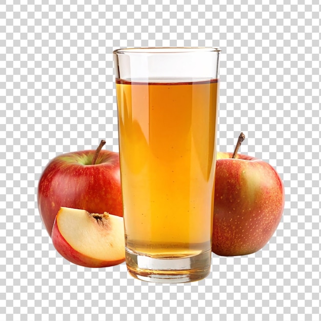 PSD glas appelsap met appels en bladeren geïsoleerd op een doorzichtige achtergrond