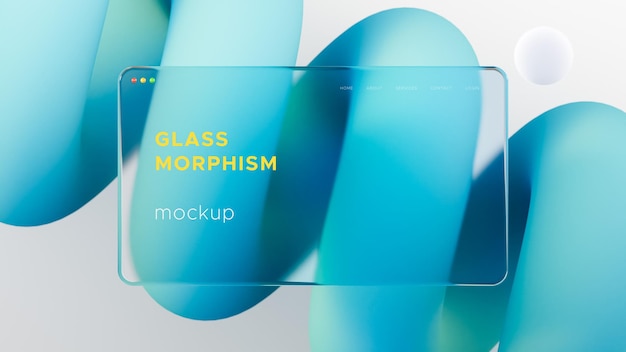 Glas morfisme gradiënt mockup in abstracte blauwe spiraal achtergrond