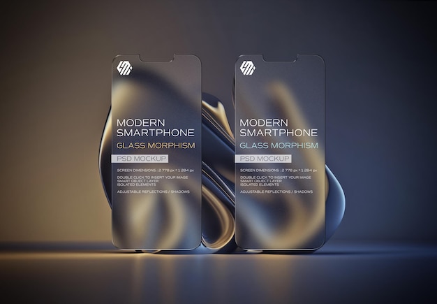 PSD glas morphisme mockup van een mobiele telefoon