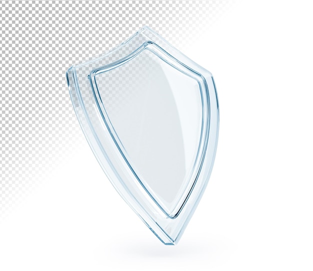 Glas transparant schild 3d render Concept van veiligheid en beveiliging Mockup van blanco blauw glazen paneel van acryl of plexiglas met reflectie geïsoleerd op witte achtergrond zijaanzicht