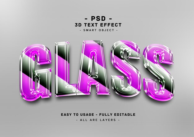 PSD glass 3d editable black purple color text style effect