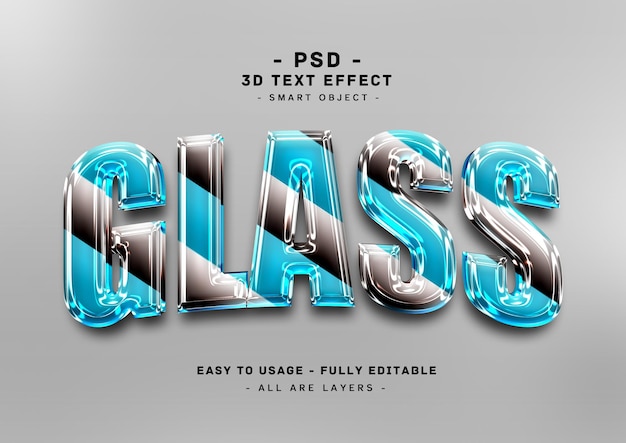 PSD glass 3d editable blue black color text style effect