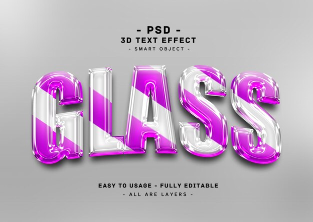 PSD glass 3d editable purple white color text style effect