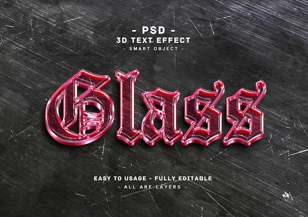 PSD glass 3d pink text style effect