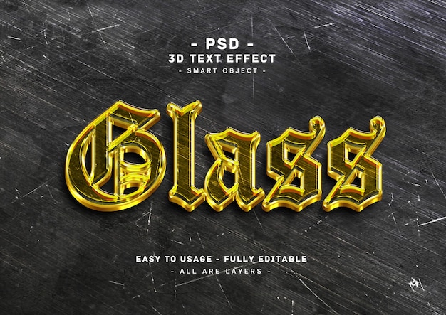 Glass 3d yellow text style effect