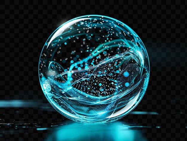 PSD a glass ball with a blue liquid that has the word bubble on it