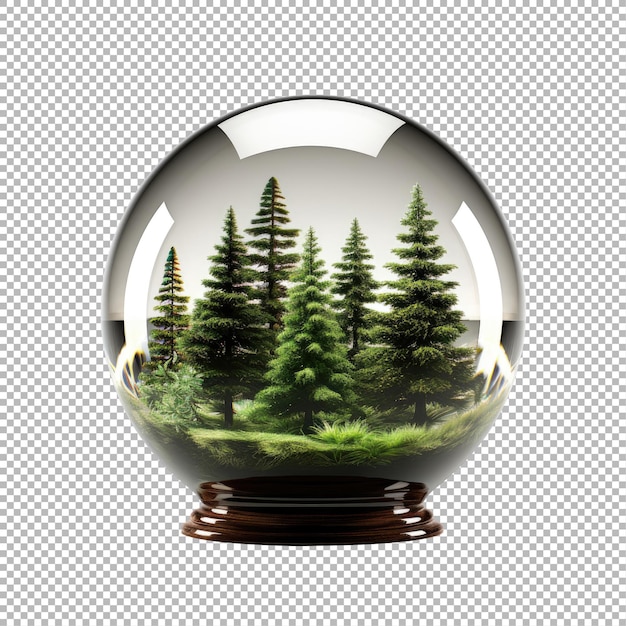 PSD glass ball with fir tree inside isolated on transparent background