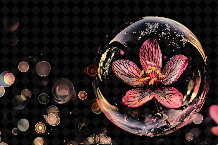 PSD a glass ball with a flower in it and a flower in it