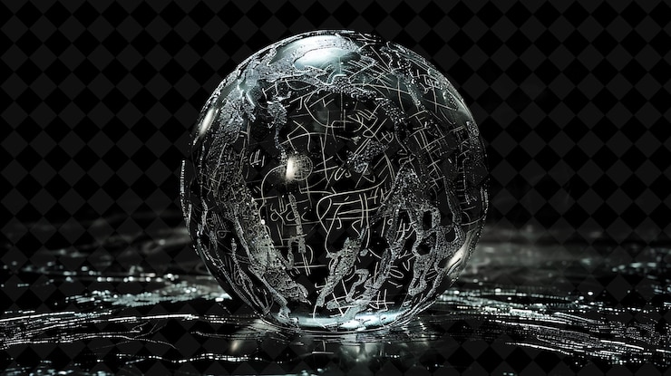 PSD a glass ball with the word  robot  on it