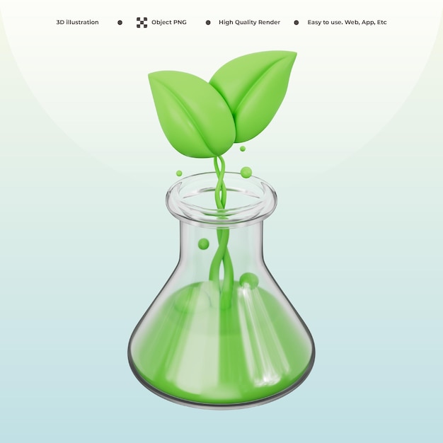 Glass beaker jar with plant for biotechnology research in science lab organic chemistry