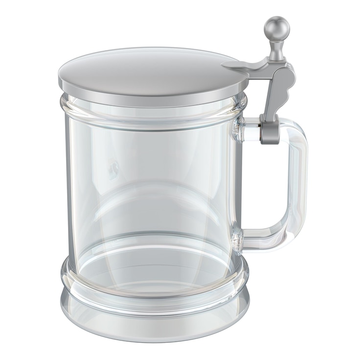 PSD glass beer mug with flat lid 3d rendering isolated on transparent background