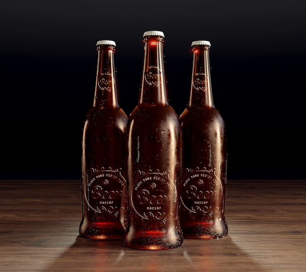 PSD glass bottle of beer with logo mockup