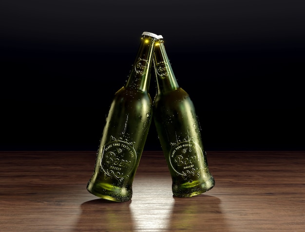 Glass bottle of beer with logo mockup