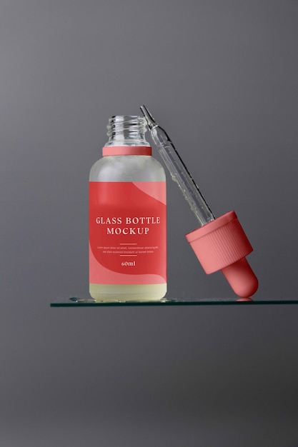 PSD glass bottle label  mockup with liquid inside