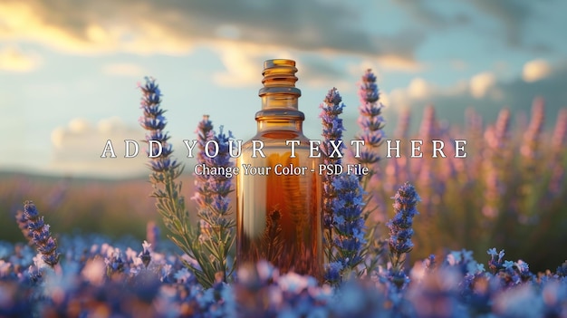 PSD glass bottle of lavender essential oil