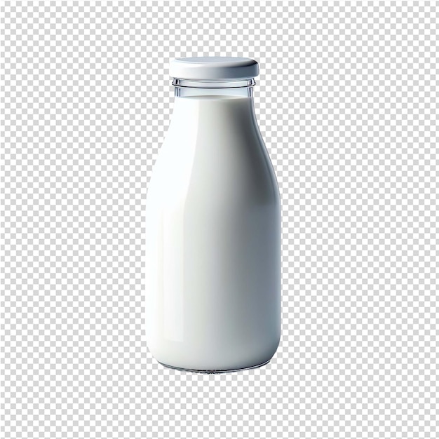 PSD a glass bottle of milk with a silver lid and a glass top