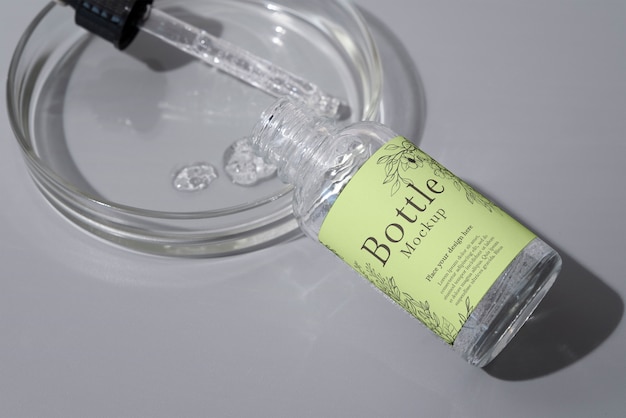 Glass bottle mockup with liquid inside