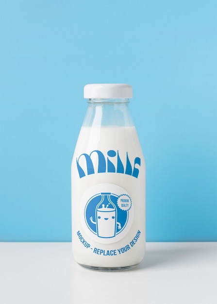 glass bottle mockup with milk inside