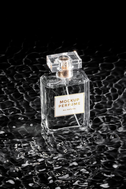 glass bottle of perfume mock-up with clear water