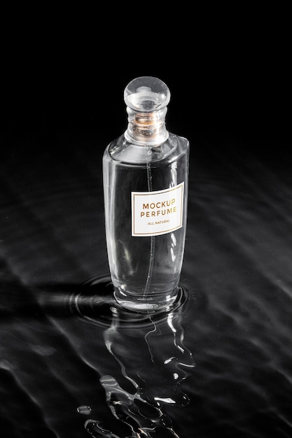 glass bottle of perfume mock-up with clear water
