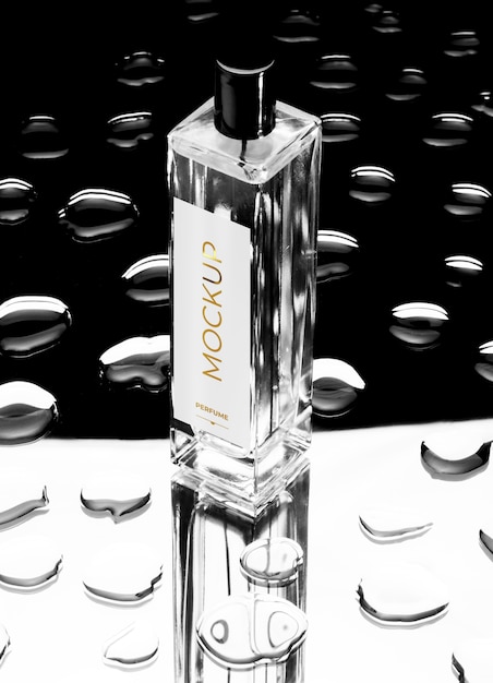 glass bottle of perfume mock-up with clear water