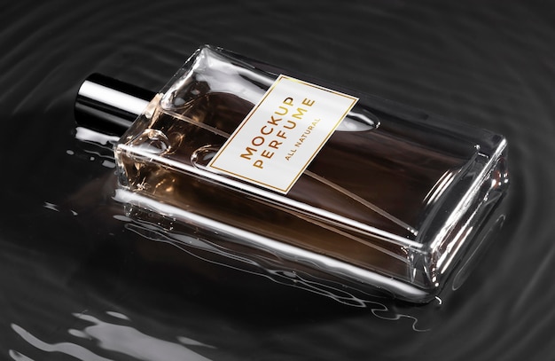 PSD glass bottle of perfume mock-up with clear water