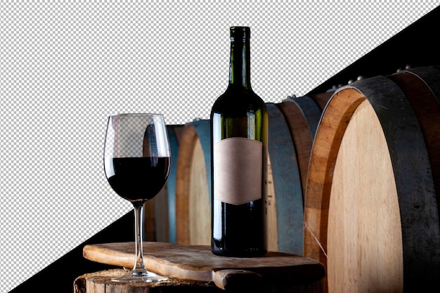 Glass and bottle of red wine transparent background