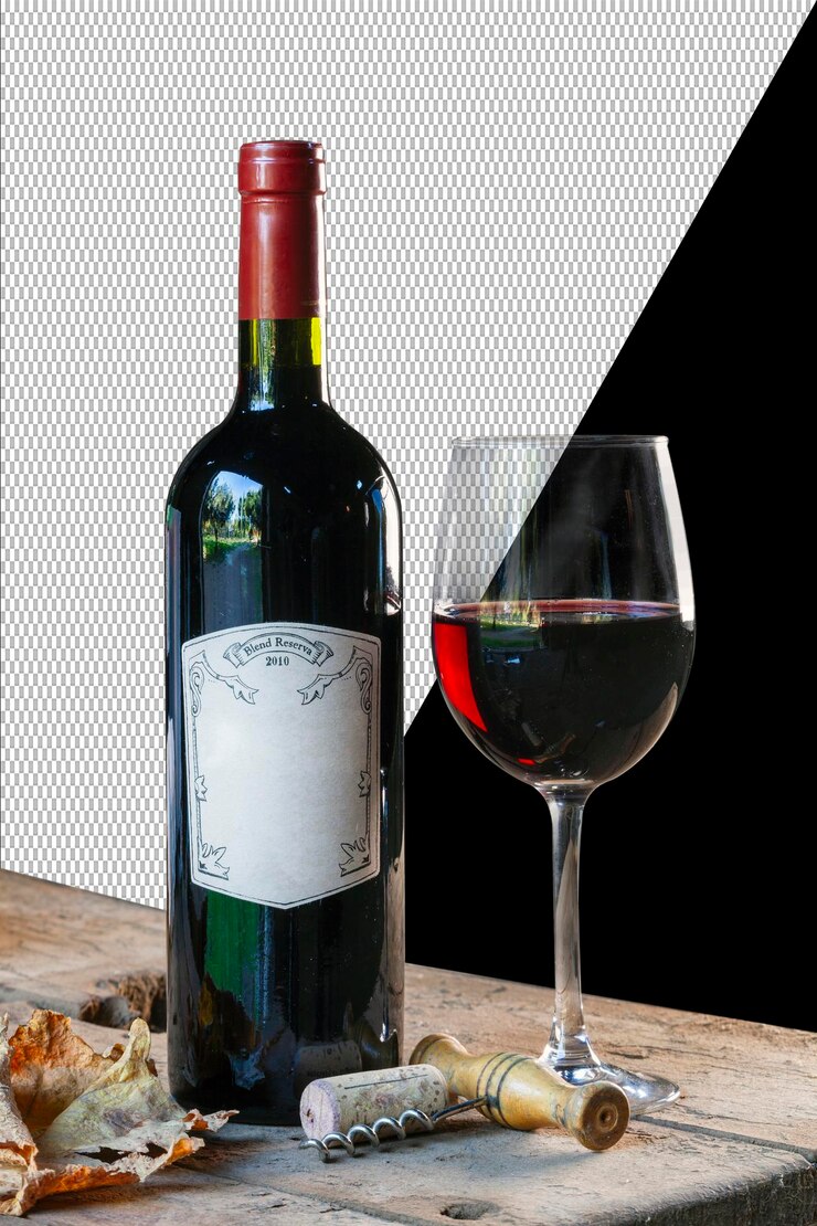 PSD glass and bottle of red wine