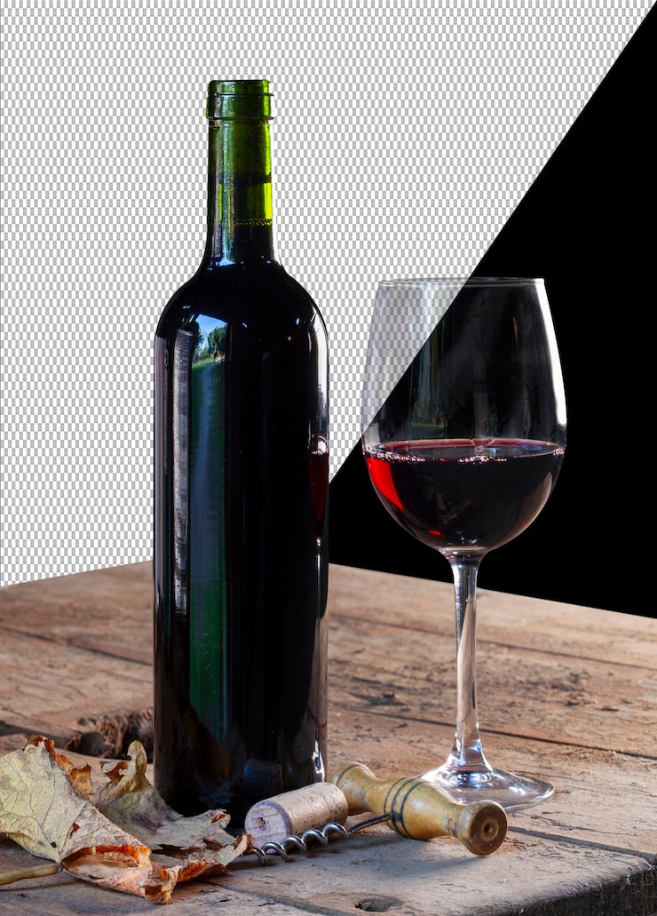 PSD glass and bottle of red wine