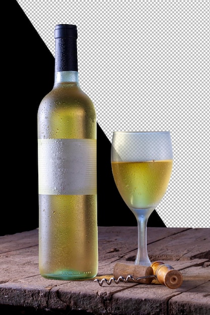 PSD bicchiere e bottiglia di vino bianco