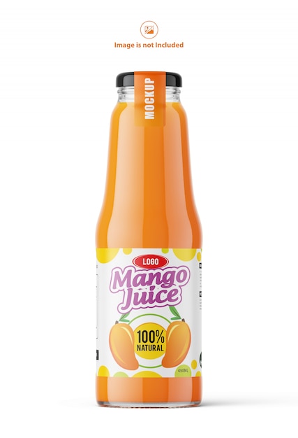 Glass bottle with juice label mockup