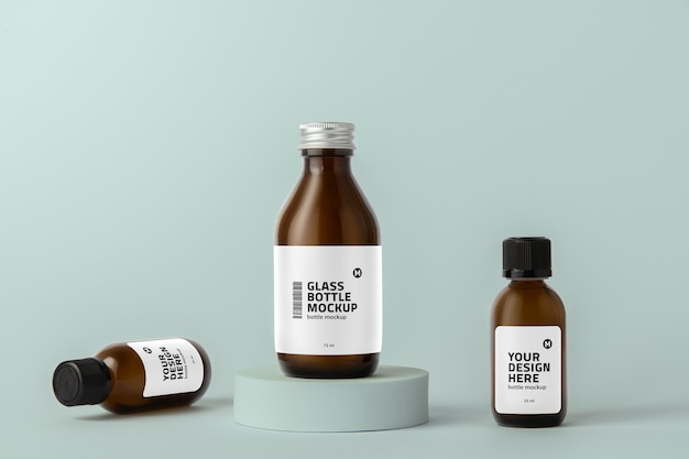 glass bottle with tag mockup