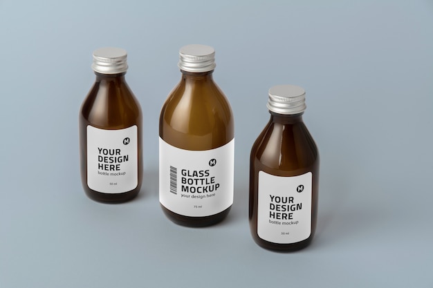 glass bottle with tag mockup