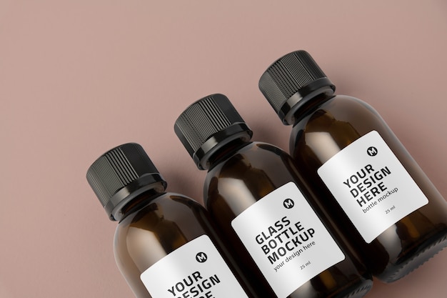 glass bottle with tag mockup